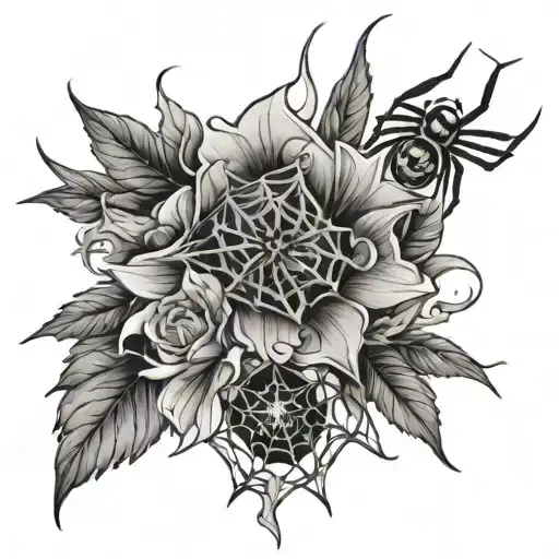 Flowers And Spider Web