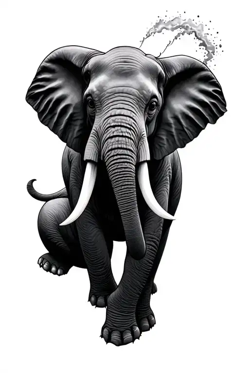 Elephant Sitting Down With Trunk In Air Spraying Semicolins