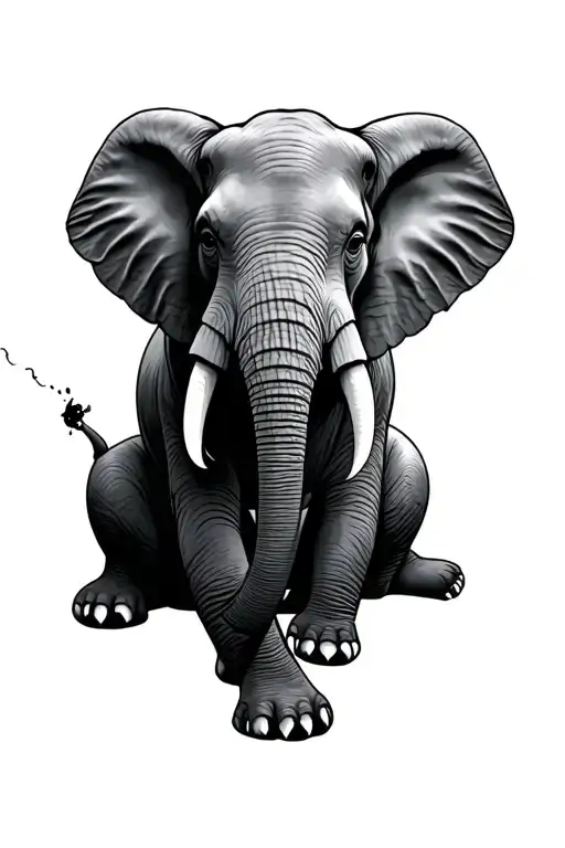 Elephant Sitting Down With Trunk In Air Spraying Semicolins