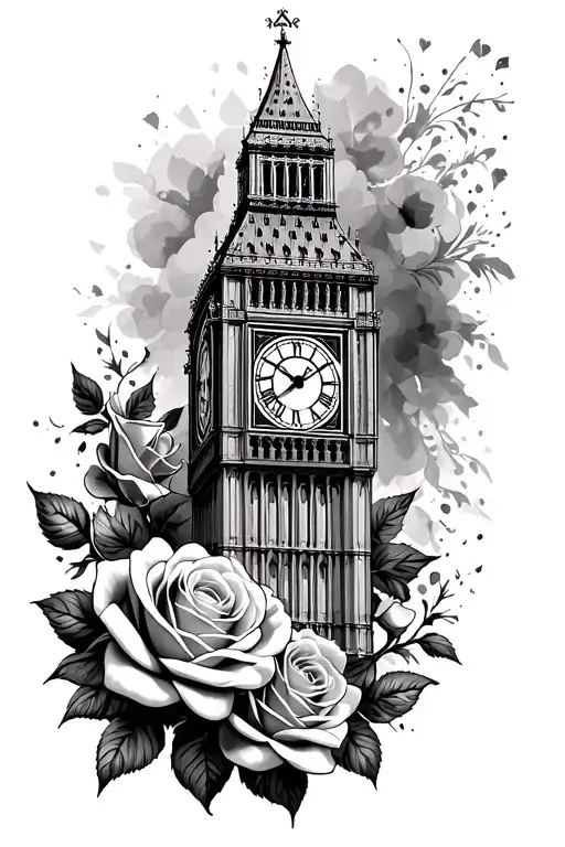 Big Ben Clock With Roses Below