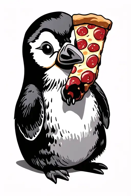 Penguin Eating A Pizza Slice