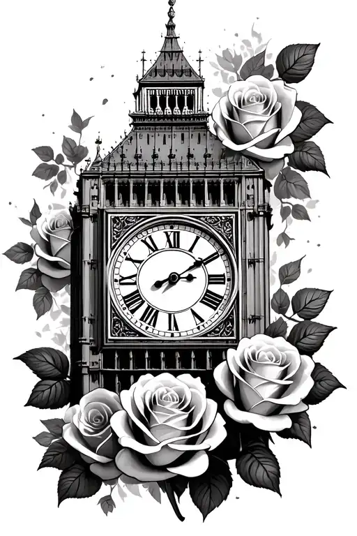 Big Ben Clock With Roses Growing