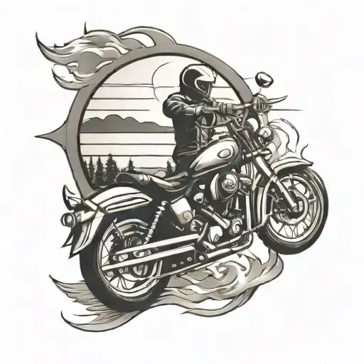 Motorcycle Riding Into The Sunset