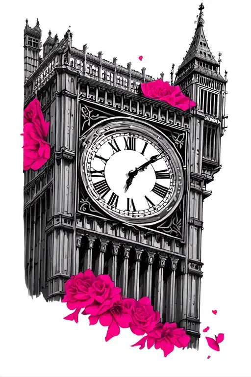 Big Ben Clock Face With Fuchsia