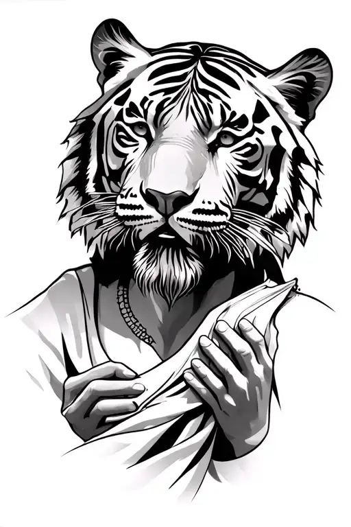 White Tiger And Jesus Christ Holding