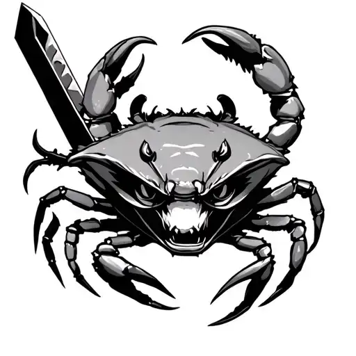 Crab With Demon Face Holding Sword
