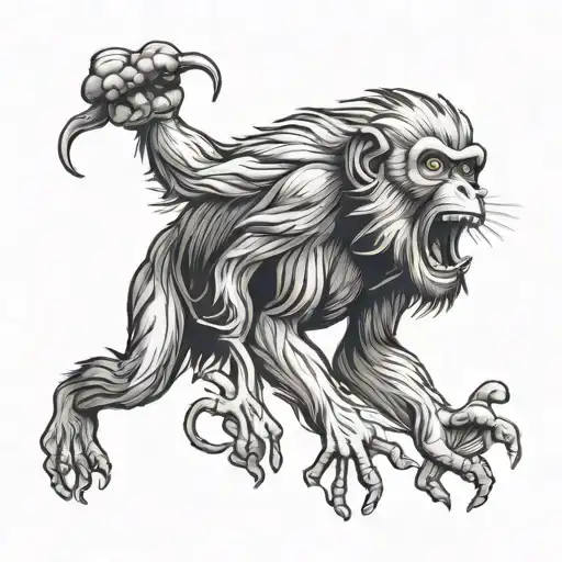 Screaming Macaque Monkey With Three Psychedelic Mushrooms Growing From Its Head