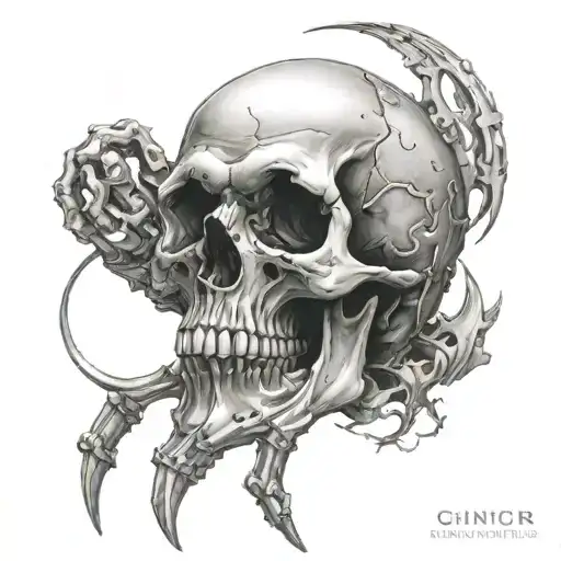 He Ginger Biomech Skull On Top Of Hand