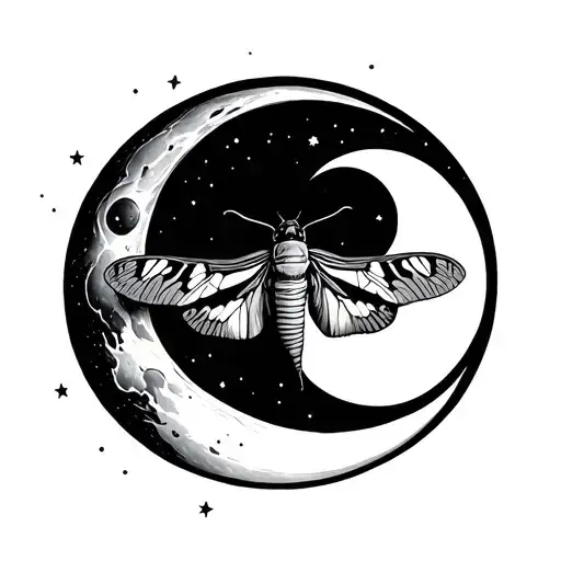 Moth And Moon Merging Together
