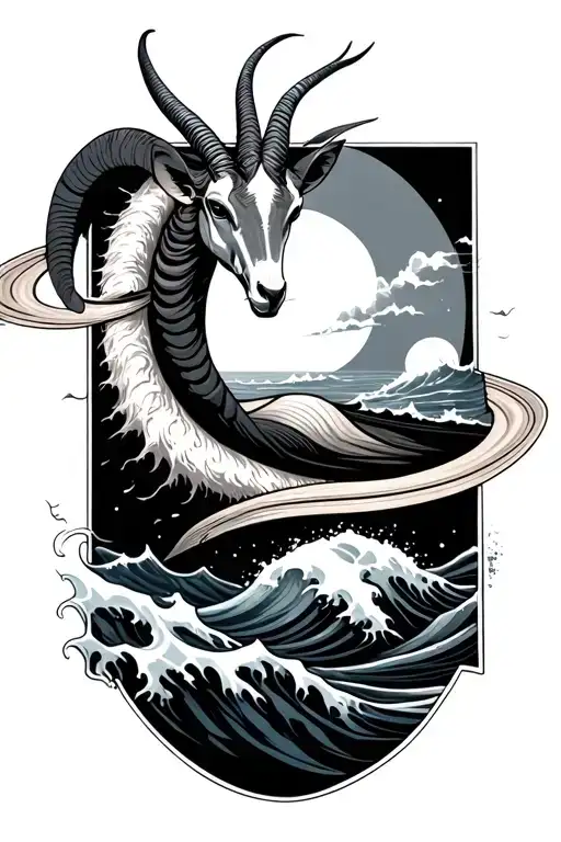 Capricorn Zodiac Sign Saturn Ocean Wave Merging