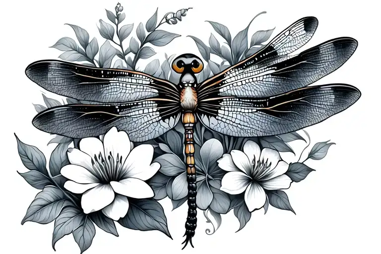 Flowers Dragonfly And A Swan