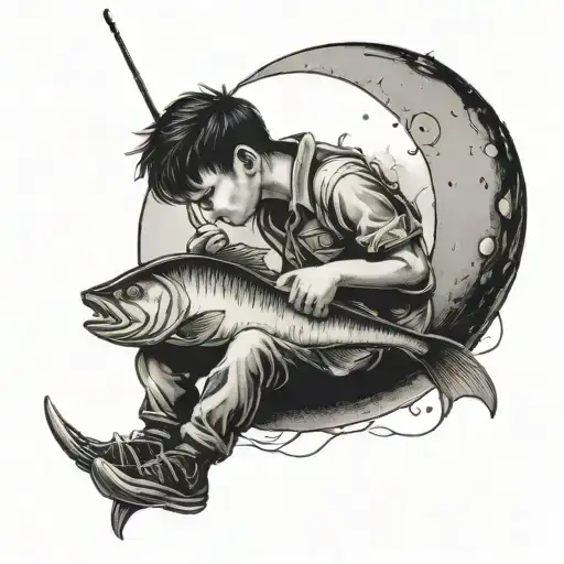 Boy In Quarter Moon Fishing
