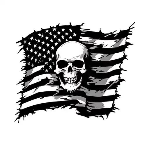 Tattered American Flag With Skull