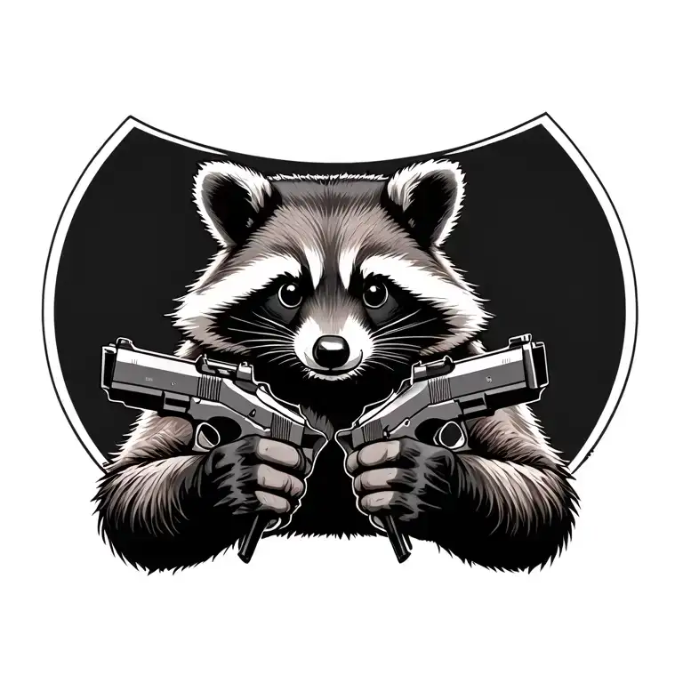 Male Raccoon Holding Pistols