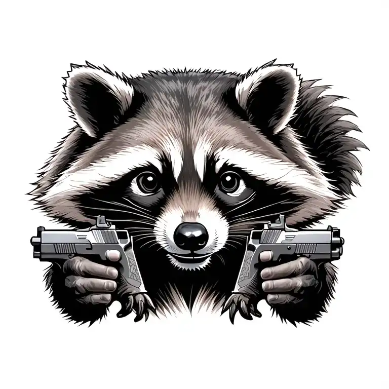Male Raccoon Holding 19-11 Pistols