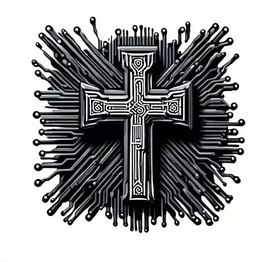 Christian Cross Made From Circuits Electronics
