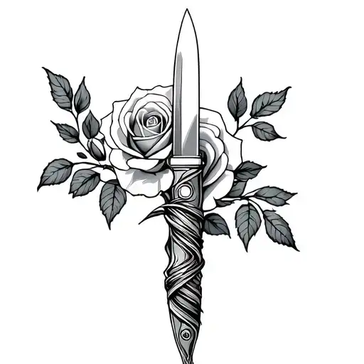 A Knife Surrounded By Rose Wrapped