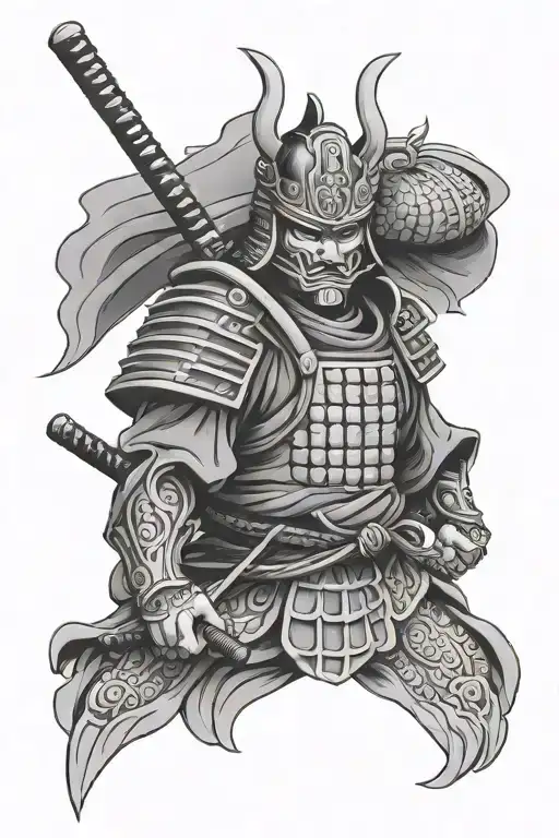 Samurai With Menpo Mask Adorned