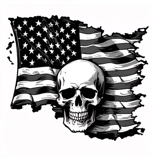 Tattered American Flag With Skull Infront