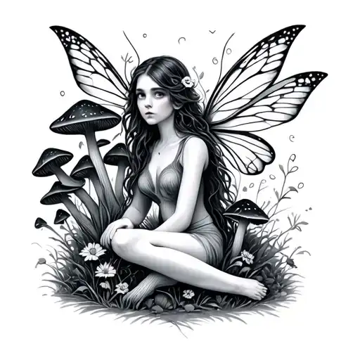 Floral Mushrooms Forest Fairy Sitting