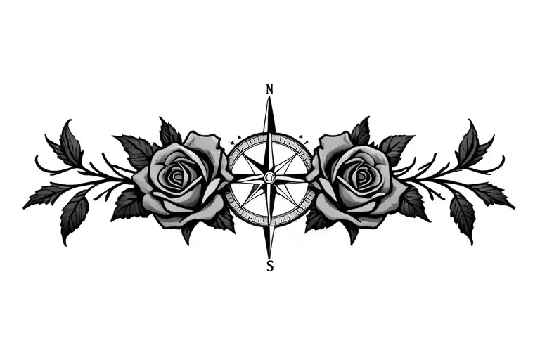 Compass And Roses Intertwined