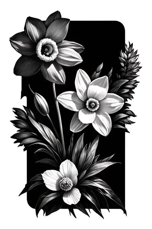 Daffodil Flower And Cosmos Flower Growing