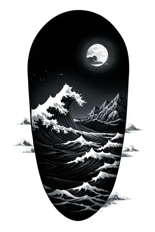 Wave And Mountain Range With East And West