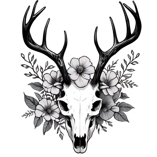 Deer Skulls And Flowers