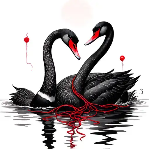 Black Swans With Red Thread Of Fate