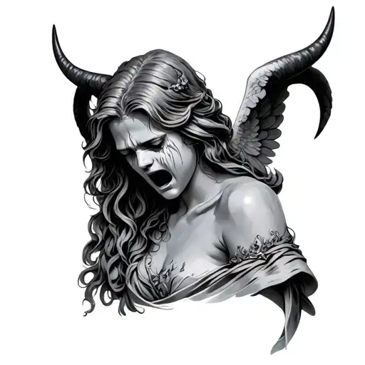 Stone Angel Crying With Horns