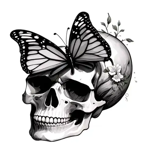 Butterfly Emerging From Skull To Symbolise Growth Intertwined