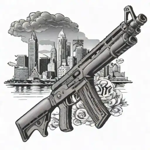 Philadelphia Skyline Gangsta Holding Ak 47