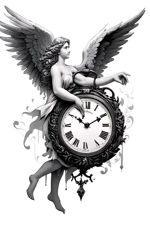 An Angel Touching A Clock Surrounded