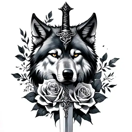 Sword With Roses And Wolf