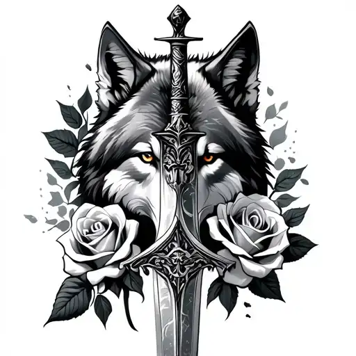 Sword With Roses And Wolf