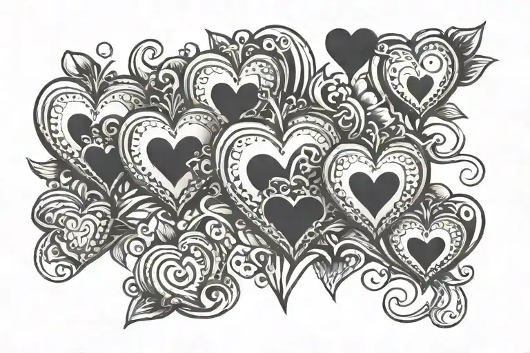 6 Hearts In A Row With A Quote Written