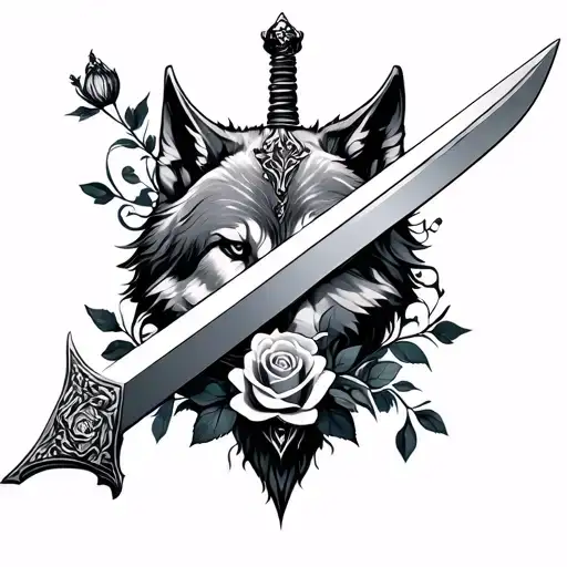 Sword With Roses And Wolf