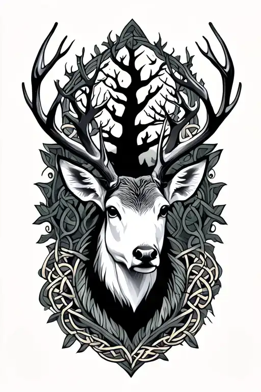 Celtic Deer Head With Trees