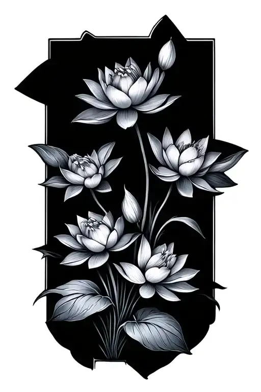 Lotus And Bluebell Flowers Growing Inside