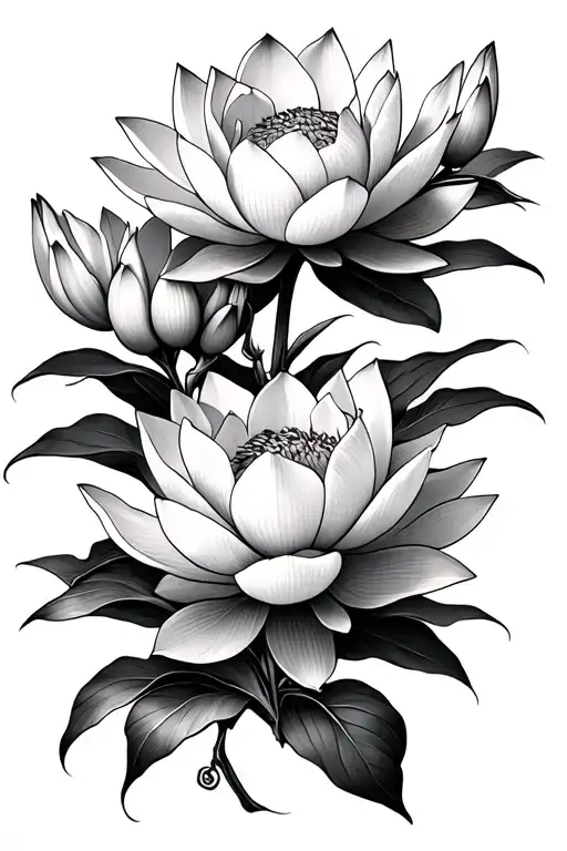 Lotus And Bluebell Flowers Blooming