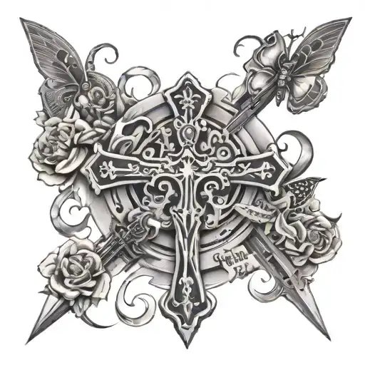 Sword And Butterlies And A Cross Surrounded