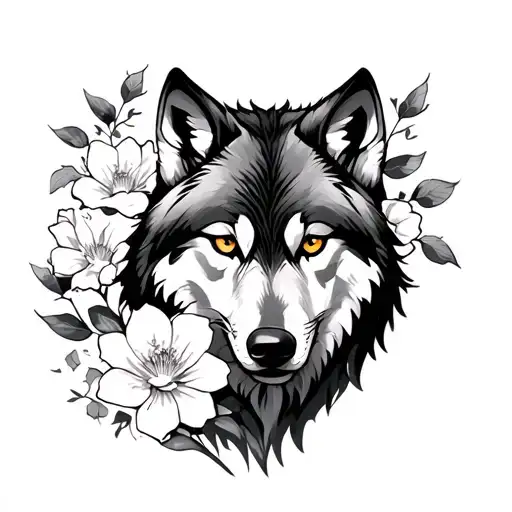 Japanese Wolf With Four Flowers