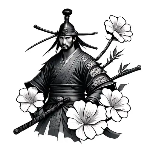 Japanese Samurai With Four Flowers