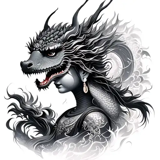 Buddha Girl And Dragon And Samurai