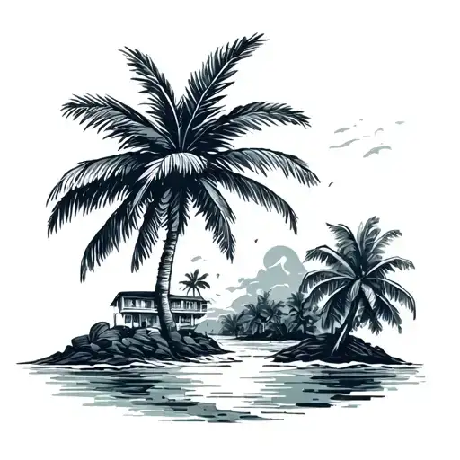 Outline Cuban Island With Palm Tree