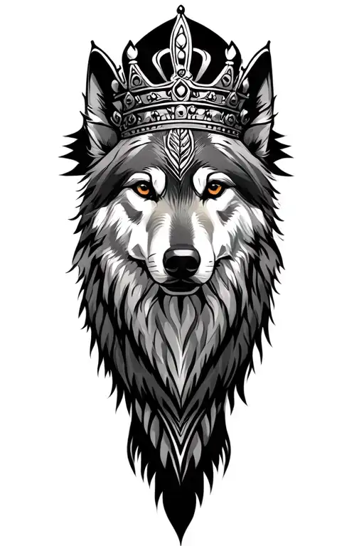 Grey Wolf With African King Crown Looking