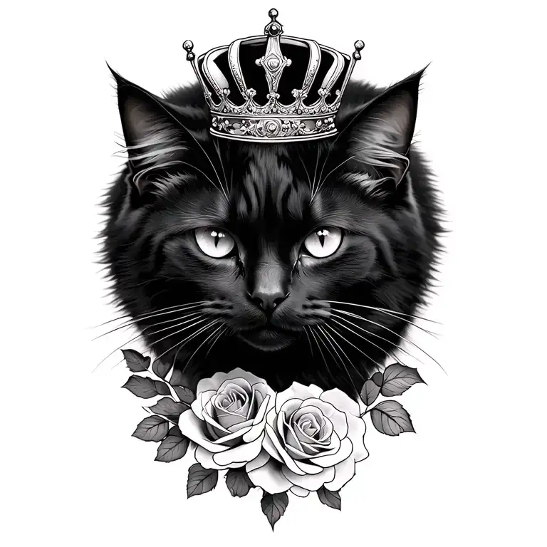 Black Cat With Crown And Roses
