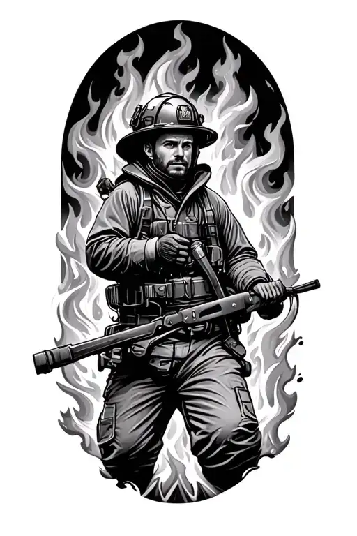 Firefighter Battling Flames