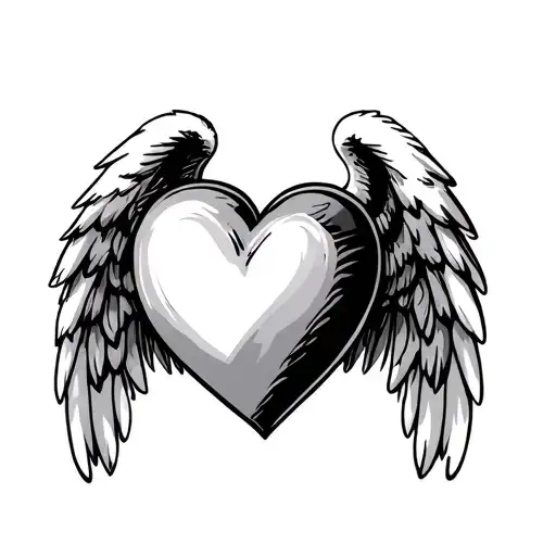 A Blank Heart Being Carried By Angel Wings Folded Around The Bottom Of The Heart