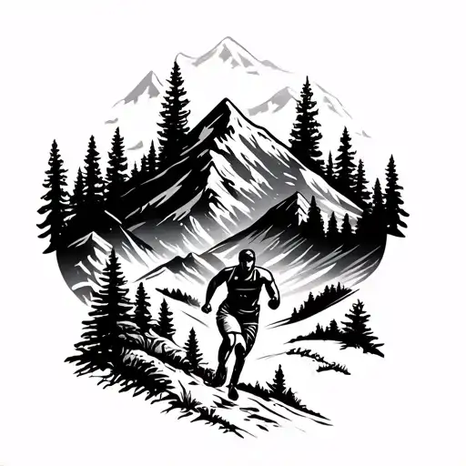 Mountain And Forest And Trail Runner Sprinting